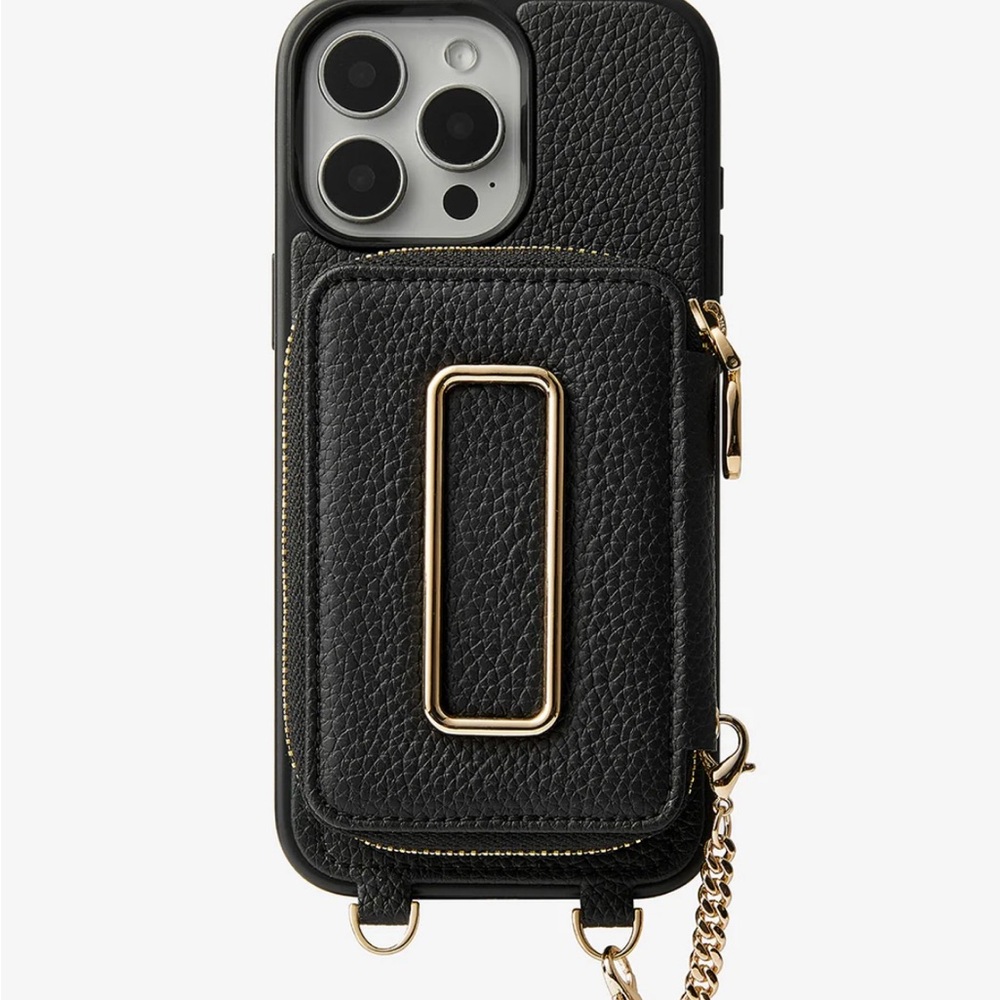 Custype Black Genuin Leather iPhone 16 Phone Case with Gold Accents
